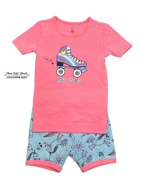 PL Sleep 4Y Roller Skate Unicorn Rainbow Short Pajamas Set